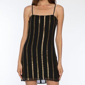 NWT Walter Baker Gold Beaded Spaghetti Strap Little Black Dress